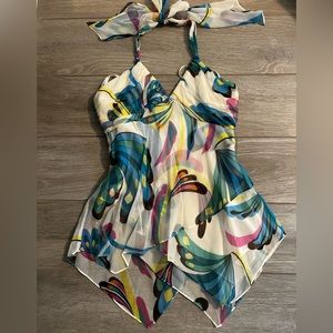 Designer BCBG Silk Butterfly Halter Top. Sz S
